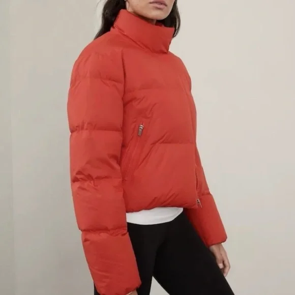Athleta Summit Cropped Down Puffer Coat - Cardinal Red / Orange - Size XL - NWOT - Picture 6 of 6